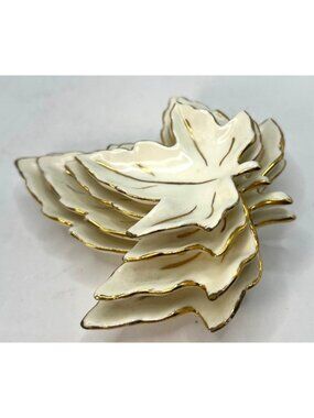 Vtg 1966 Hand-Painted Leaf-Shaped Trinket Dishes With Gold Highlights Set Of 4 G